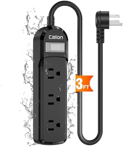 Black Outdoor Power Strip Weatherproof,3 FT Short Waterproof Extension Cord,Surge Protector with 3 Wide Outlets, 16AWG,1875W/15Amps, Shockproof Outlet Extender for Kitchen,Patio,Garden Lighting