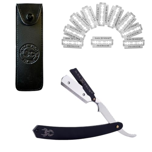 Barber Straight Razor, Professional Edge Razor - Barber Razor Compatible with Straight Razor Edge for Barber, Black Chrome by Black Widow (1.5mm)
