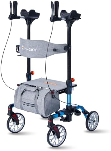 Lightweight Upright Rollator Walker All-Terrain Ultra Compact One-Click Folding with seat and Adjustable Height backrest, 300 lbs Capacity, 8" Wheels for Seniors, Adults, Includes Cane Holders