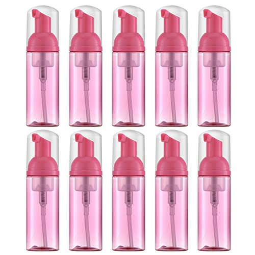 2oz Foam Bottle (10PCS) Empty Foaming Pump Dispenser for Hand Soap, Lash Cleanser, Shampoo to Travel (60ml, Rose Red)