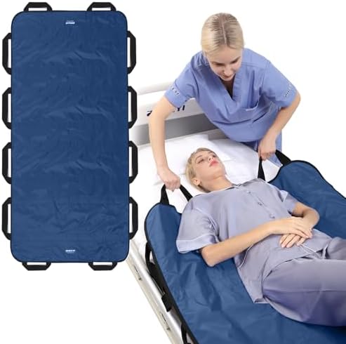 Multipurpose 72" x 40" Positioning Bed Pad with Reinforced Handles - Reusable & Washable Transfer Sheet for Turning, Lifting & Repositioning - Double-Sided Nylon Fabric, Navy Blue