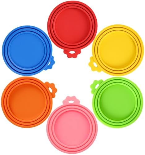 6 Pack Pet Food Can Covers Lids Universal Safe/Silicone Dog&Cat Food Can Lid Covers (green+blue+orange+pink+red+yellow)