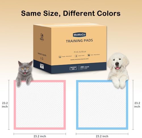 MoMoCo Pet Supplies Puppy Pads 200 Count 23" x 23" - 6-Layer Leakproof Dog Potty Pads | Absorbent Indoor Potty Training Pads | Puppy Pee Pads | Dog Wee Wee Pads(Blue100+Pink100)