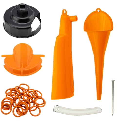 Oil Change Kit Oil Filter Cap Wrench,Crankcase Fill Funnel,Primary Case Oil Funnel,Drip-Free Oil Filter Funnel,30Pcs O-Rings,Compatible with Harley