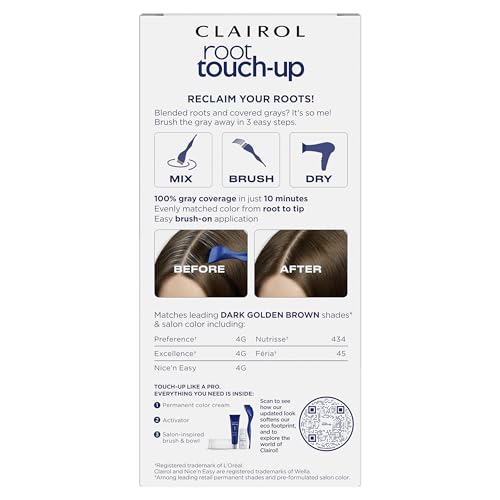 Clairol Root Touch-Up by Nice'n Easy Permanent Hair Dye, 4G Dark Golden Brown Hair Color, Pack of 2