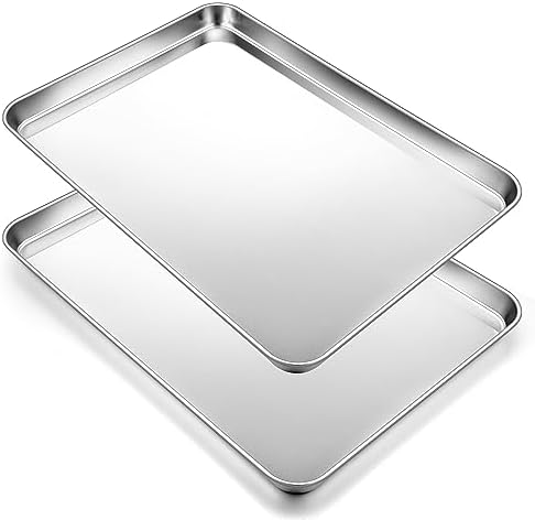 2Pcs Baking Sheet Pan Set, Joyfair Stainless Steel Cookie Sheets, Commercial Metal Pans Toaster Oven Tray Bakeware for Jelly Roll/Bread/Bacon, Heavy Gauge, Rust-free & Dishwasher Safe (16 Inch)
