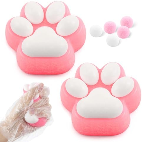 2 Pack Cat Paw Squishies Fidget Toys for Kids, Sticky Cute Squeeze Sensory Toys for Autism, ADHD and Stress Relief, Christmas Stocking Stuffers for Kids Birthday Gift for Boys and Girls