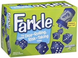 PlayMonster Farkle Classic Dice Game – Premium Kids Games, Dice Games, Family Games, Travel Games, Adult Games, Board Games, Dice Cup, Dice Set, Farkle Score Sheets Included, Ages 8+