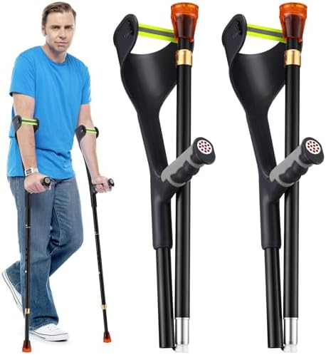 Geiserailie 2 Pcs Forearm Crutches for Adults, Folding Forearm Crutches Lightweight and Adjustable with Rubber Grips for Comfortable Grip, Aluminum Cane with Cuffs for Walking, Black