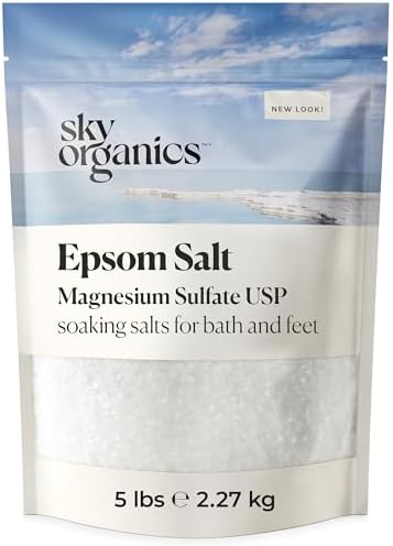 Sky Organics - Epsom Salt Bath Soak, 5 lbs - Magnesium Sulfate USP - 100% Pure, Medium Grain - Unscented - Soaking Bath Salts - Resealable Bag - Natural, Vegan & Cruelty Free - Self Care - Bath & Feet
