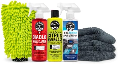 Chemical Guys HOL357 Clean & Shine Car Wash Starter Kit - Safe for Cars, Trucks, Motorcycles, SUVs, Jeeps, RVs & More (7 Piece Set, Including 3 16 oz. Car Detailing Chemicals)