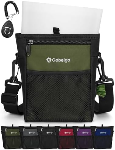 Gobeigo Dog Treat Pouch with Silicone Snack Bag, Front Pocket fits All Phones, 4 Cup Treat Bag with Training Clicker, Upgrade Stronger Magnetic Closure, 3 Ways to Wear Walking Fanny Pack (Army Green)