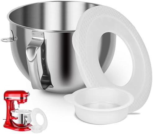 6QT Stainless Steel Mixing Bowl & Mixer Bowl Covers for KitchenAid, Prevents Food Splatter - Compatible with Kitchen aid 6 Quart Stand Mixer