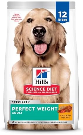 Hill's Science Diet Perfect Weight, Adult 1-6, Weight Management Support, Dry Dog Food, Chicken Recipe, 12 lb Bag