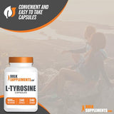 BULKSUPPLEMENTS.COM L-Tyrosine 500mg Capsules - Tyrosine Supplement, Tyrosine Capsules, Tyrosine 500mg - Non-Essential Amino Acid Supplement, 1 Capsule per Serving, 240 Capsules