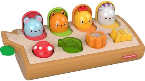 Fisher-Price Baby Toy Hide & Peek Pop-Up Animal-Themed Sensory Activity with Wood Accents & Sounds for Ages 9+ Months