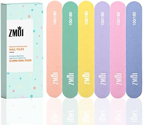 Professional Mini Nail File – 12 Count (Pack of 2) Stylish Practical Fingernail File for Natural and Acrylic Nails 100/180 Emery Boards (Macaroon Color)