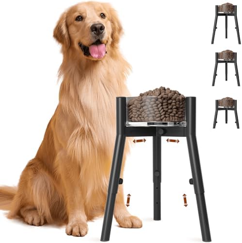 Dog Bowl Stand for Large Dogs, Adjustable Width & Height, Elevated Dog Bowls for 7-10.7" Wide Bowls, 3 Height Adjustment, Tall Dog Food Water Bowl, Single Dog Bowl Holder,Bowl Not Included