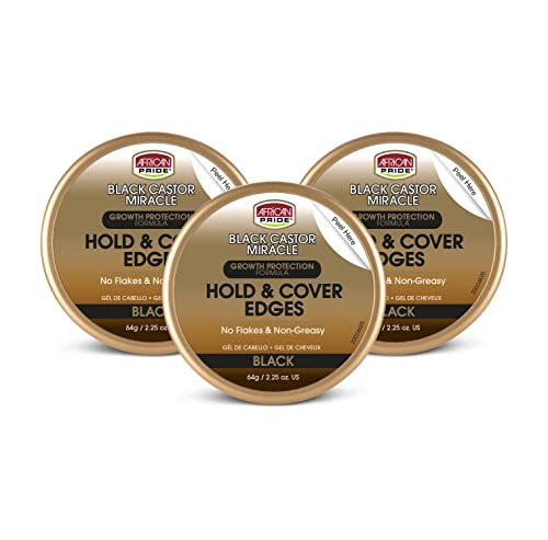 African Pride Miracle Hold & Cover Edges - Slicks Edges, Fills Thinning Areas, With Black Castor & Coconut Oil, 2.25 oz (3 Pack)