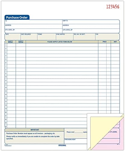 Adams Purchase Order Book, 8.38 x 10.69 Inch, 3-Part, Carbonless, 50 Sets, White, Canary and Pink (TC8131)