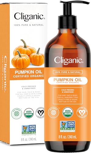Cliganic Organic Pumpkin Seed Oil, 100% Pure - For Face & Hair | Natural Cold Pressed Unrefined
