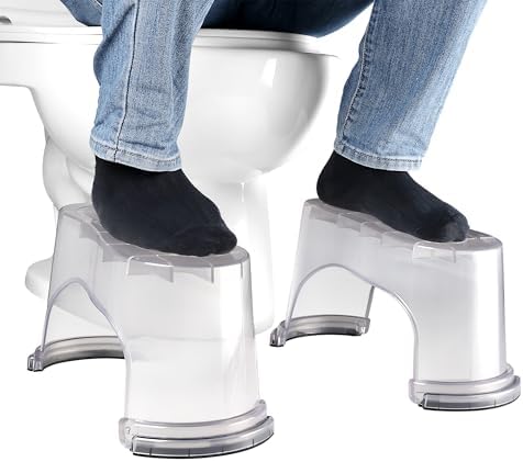 EVRON Toilet Stool 7" Bathroom Squatting Poop Stool for Potty Assistance,Portable Plastic Potty Stool for Adults,Space Saving Storage,Flexible Distance Adjustment Stackable Design(Clear 1 Pairs)