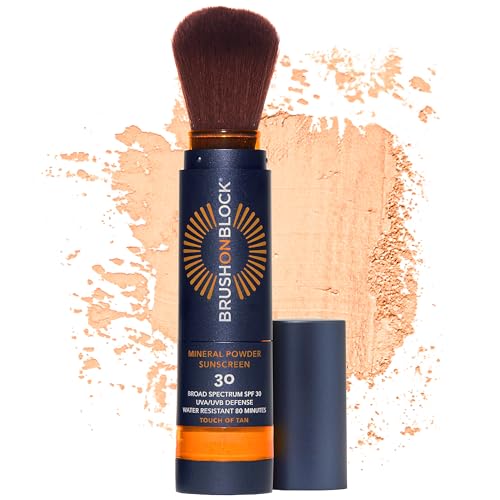 Brush On Block SPF 30 Mineral Powder Sunscreen, Touch of Tan, Refillable, Broad Spectrum, Water Resistant Face Protection, For All Skin Types, Subtle Hint of Color, Reef Friendly, Mfg in USA