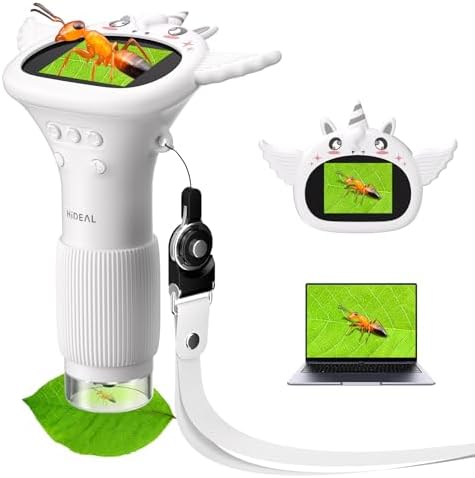 HP40 Microscope for Kids [Easy and Fun] 2" IPS Portable Handheld Kids Microscope Miniscope, Pocket Mini Scope Educational Science Kit, Christmas Birthday Gifts for Kids, PC View, White