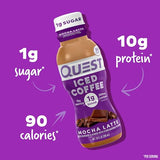 Quest Nutrition Iced Coffee, Mocha Latte, 1g of Sugar, 10g of Protein, 90 calories, 200mg of caffeine, 12 Count