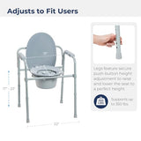 Drive Medical RTL11158KDR Folding Steel Bedside Commode Chair, Portable Toilet, 350 Pound Weight Capacity with 7.5 Qt. Bucket, Grey