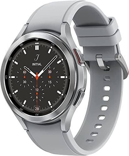 Samsung Galaxy Watch4 Classic 46mm Smartwatch LTE, Blood Pressure Monitor in Silver with White Ridge Sport Band (Renewed)