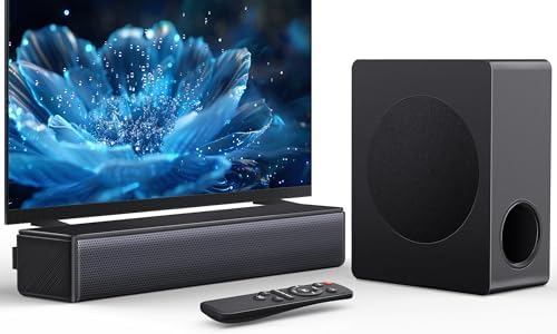 Sound bar with subwoofer, 200W 2.1 ch soundbar w/Dolby Atmos Surround Sound System, 3D Bass Adjustable Home Theater Bluetooth TV Speaker for Smart TV/Projector/PC