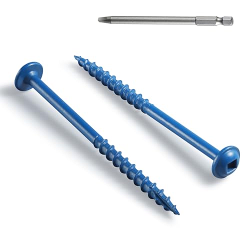 Pocket Hole Screws 2 1/2 Inch, 300Pcs, Anti-Rust Blue Coated Pocket Screws #8 x 2-1/2", Exterior Wood Screws, Coarse Thread, Washer Head Square Drive, Self-Tapping Tip, with Drive Bit