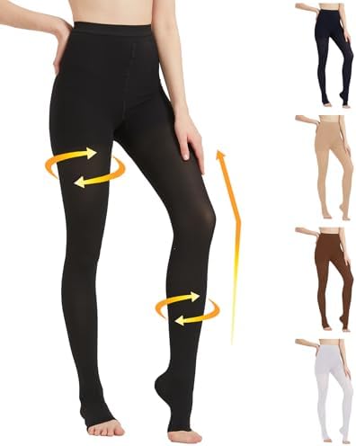 Extra Wide 4X-Large Opaque Compression Pantyhose for Women 20-30 mmHg - Graduated Compression Tights with Open Toe for Varicose Veins Circulation, Pregnancy, Edema, Leg Pain - Black