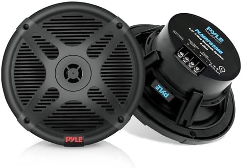 Pyle Dual 6.5’’ Water-Resistant Marine Speakers - 2-way IP-X4 Weather Resistant Outdoor Audio Dual Stereo Sound System with 600 Watt Power and Low Profile Design - 1 Pair - Pyle PLMR652B (Black)