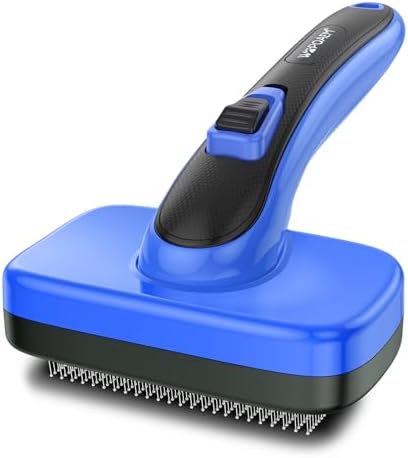 Dogs Cats Self Cleaning Slicker Brush for Shedding & Grooming Any Breed of Pets, Removes Loose, Undercoat, Mats, Tangled Hair for Small Medium Large Animal With Long Short Fur Length, Blue