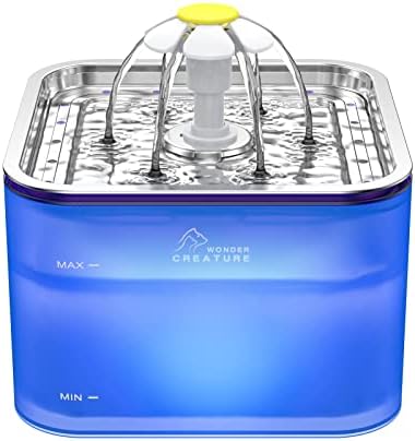 Crystal Cat Water Fountain Stainless Steel, 101oz/3L Pet Fountain with LED Light for Cats and Dogs (Blue)