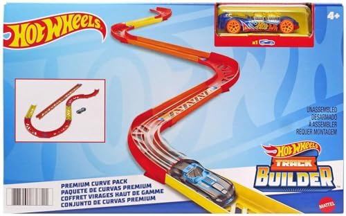 Hot Wheels Toy Car Track Set, Track Builder Unlimited Playset Premium Curve Pack, 16 Component Parts & 1:64 Scale Vehicle