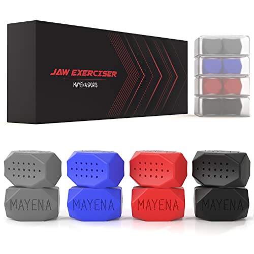 Mayena Jaw Exerciser for Men & Women | 4 Resistance Levels (8pcs) Silicone Jawline Exerciser Set | Powerful Jaw Trainer & Jawline Shaper for All Level Users | Slims, Tones & Defines the Face
