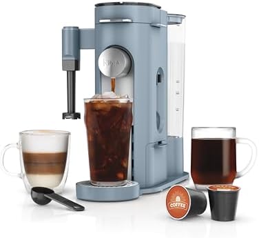 Ninja Pod & Grounds Specialty XL Single-Serve Coffee Maker, K-Cup Pod Compatible, Brews Grounds, Compact Design, Built-In Milk Frother, 68-oz. Reservoir, 6oz. Cup-24oz. Mug Sizes, Denim Blue, PB055ABL