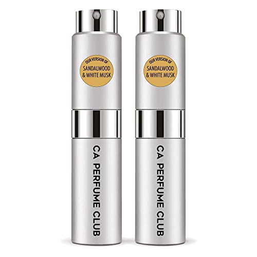 CA Perfume Impression of Emra Sandalwood & White Musk For Women & Men Fragrance Concentrated Long Lasting Eau de Parfum Spray Refillable Glass Atomizer Bottle 0.27 Fl Oz-X2