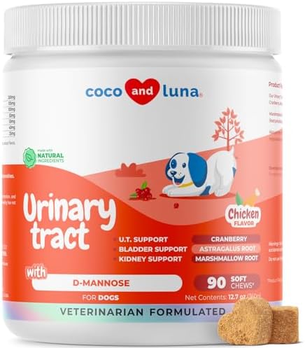 Coco and Luna Cranberry for Dogs - 90 Soft Chews - Urinary Tract Support, Bladder Health, Dog UTI, Bladder Stones, Incontinence Support, Cranberry Supplement