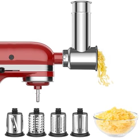 Stainless Steel Slicer Shredder Attachment for Kitchenaid Stand Mixer, Cheese Grater, Salad Maker Accessories for Kitchenaid Mixer, Grinding Powder with 4 Blades by Focollk