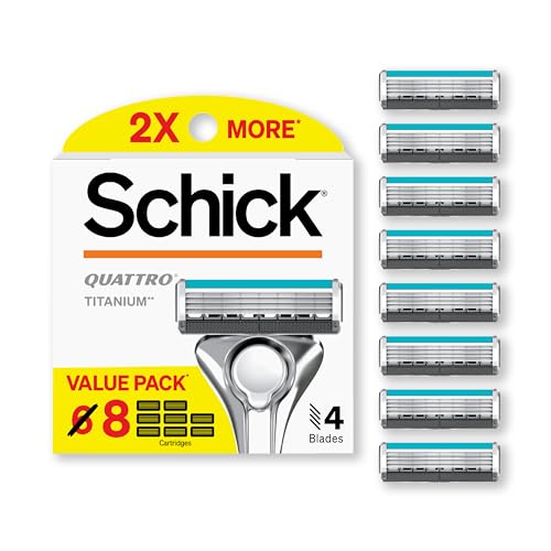 Schick Quattro Titanium Razor Refills, 8ct | Schick Razor Blades Refills, Razor Blades for Men, Shaving Blades for Men, Quattro Razor Refill, 4 Blade Razor Heads, 8 Refills