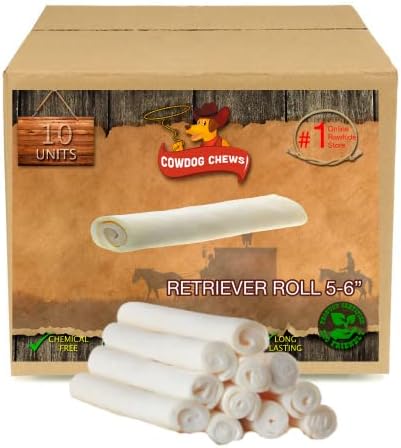 5-6 Inches Rawhide Retriever Roll - Chewing Dog Treat, 100% Natural - Natural Grass Fed Livestock Sourced (10 Pack)