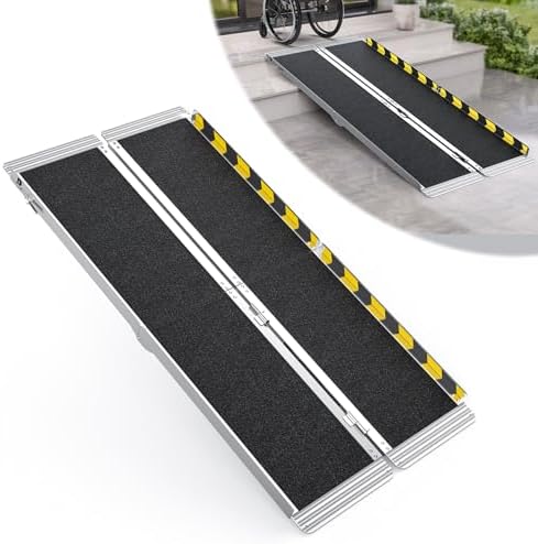 5 Feet Portable Wheelchair Ramp, 600 LBS Capacity Folding Aluminum Threshold Ramp with Anti-Slip Surface, Mobility Access Handicap Ramp for Home Steps, Doorway, Stairs, Doorways, Scooter