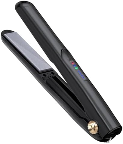 Cordless Hair Straightener and Curler 2 in 1 Ceramic Flat Iron Mini Wireless Portable Travel Hot Tools Straight Curl for Women Men USB Rechargeable with Pouch (Black)