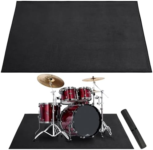 Invech 5 x 6.6 Ft Drum Rug, Drum Mat with Non-Slip Grip Bottom, Soundproof Drum Floor Mat for Electrical Drum, Drum Accessories Gift for Drummers (Black)