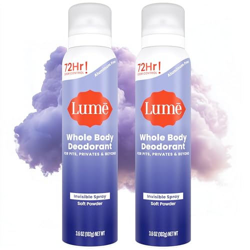 Lume Invisible Spray Deodorant For Women - Whole Body Deodorant Spray - 72 Hr Odor Control - Ozone Friendly, Natural Propellant - Aluminum & Baking Soda Free, Skin Loving - 2 pack (Soft Powder)