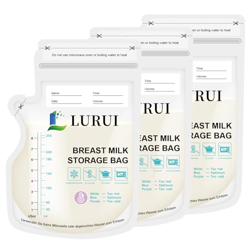 60Pcs BPA-Free Breastmilk Storage Bags, 8Oz, Milk Storage Bags Breastmilk with Pour Spout,Temp-Sensing Color Change, Milk Bag with Self Standing for Breastfeeding
